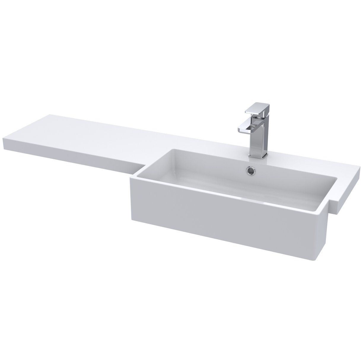 1100 Square S/Recess Polymarble Basin Rh - White