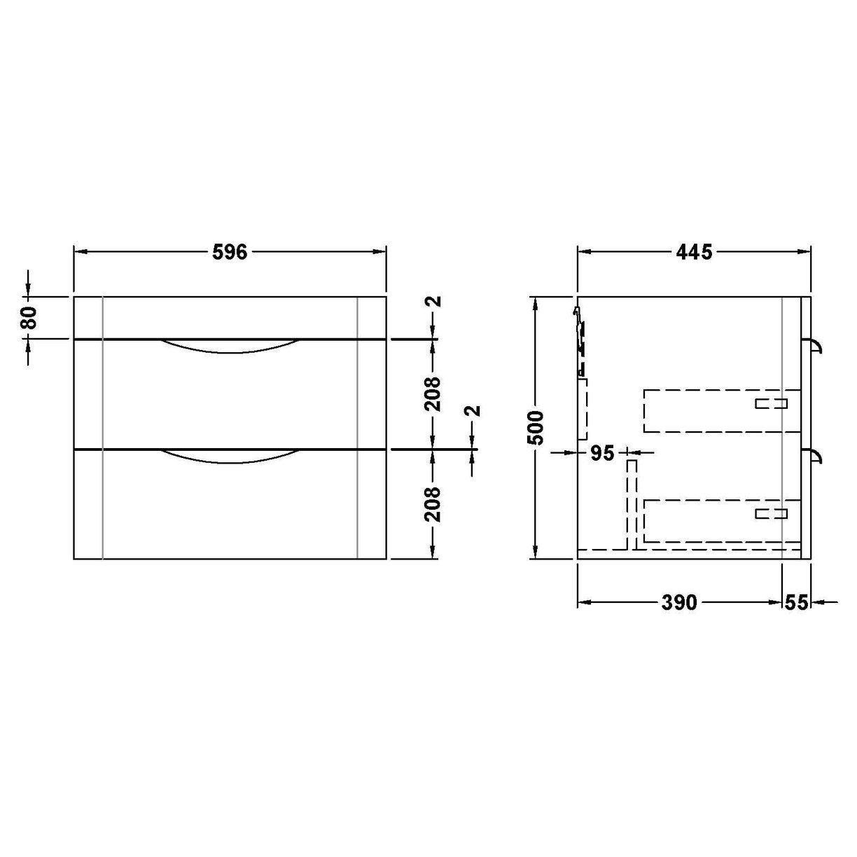 600mm Wall Hung 2-Drawer Basin Unit - Satin Soft Black