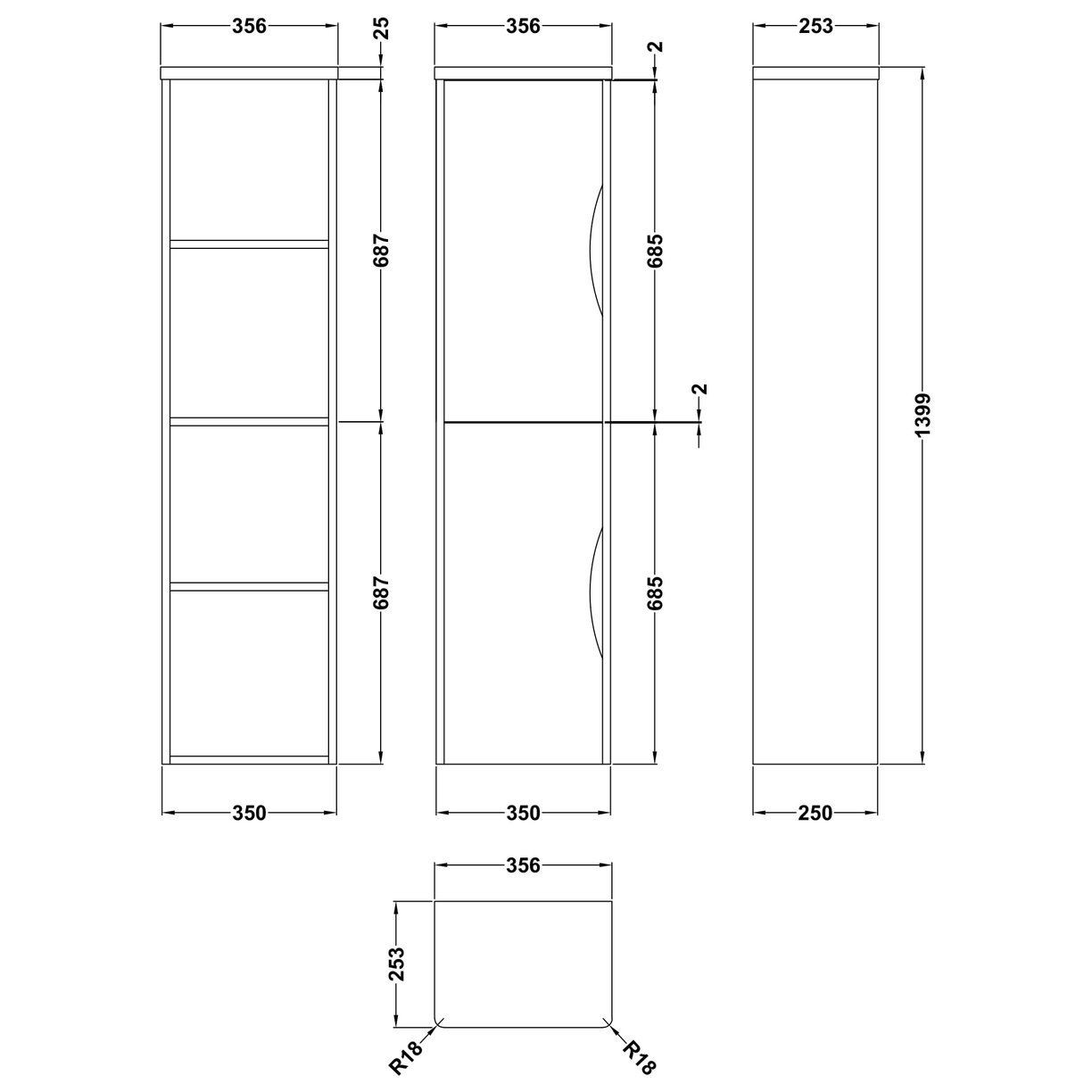 350mm WH Tall Unit - Gloss White