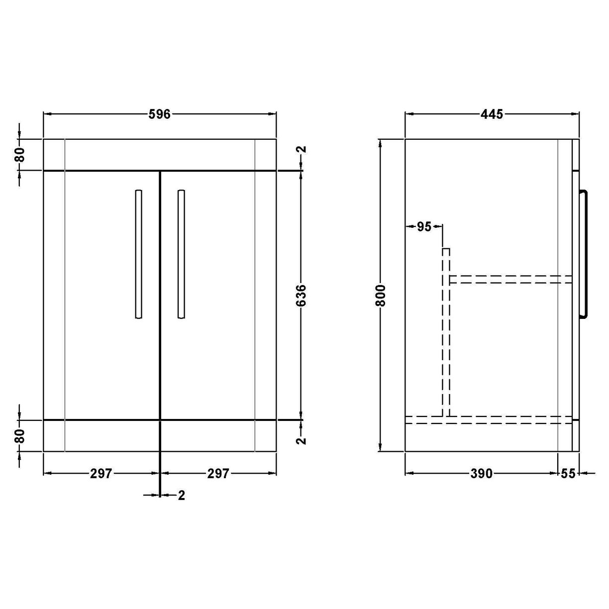 600mm F/S 2-Door Unit - Gloss White