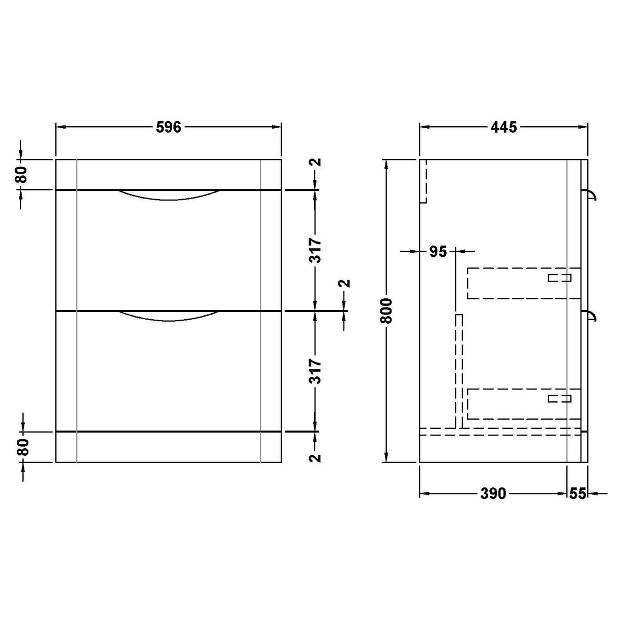 600mm F/S 2-Drawer Unit - Satin Green