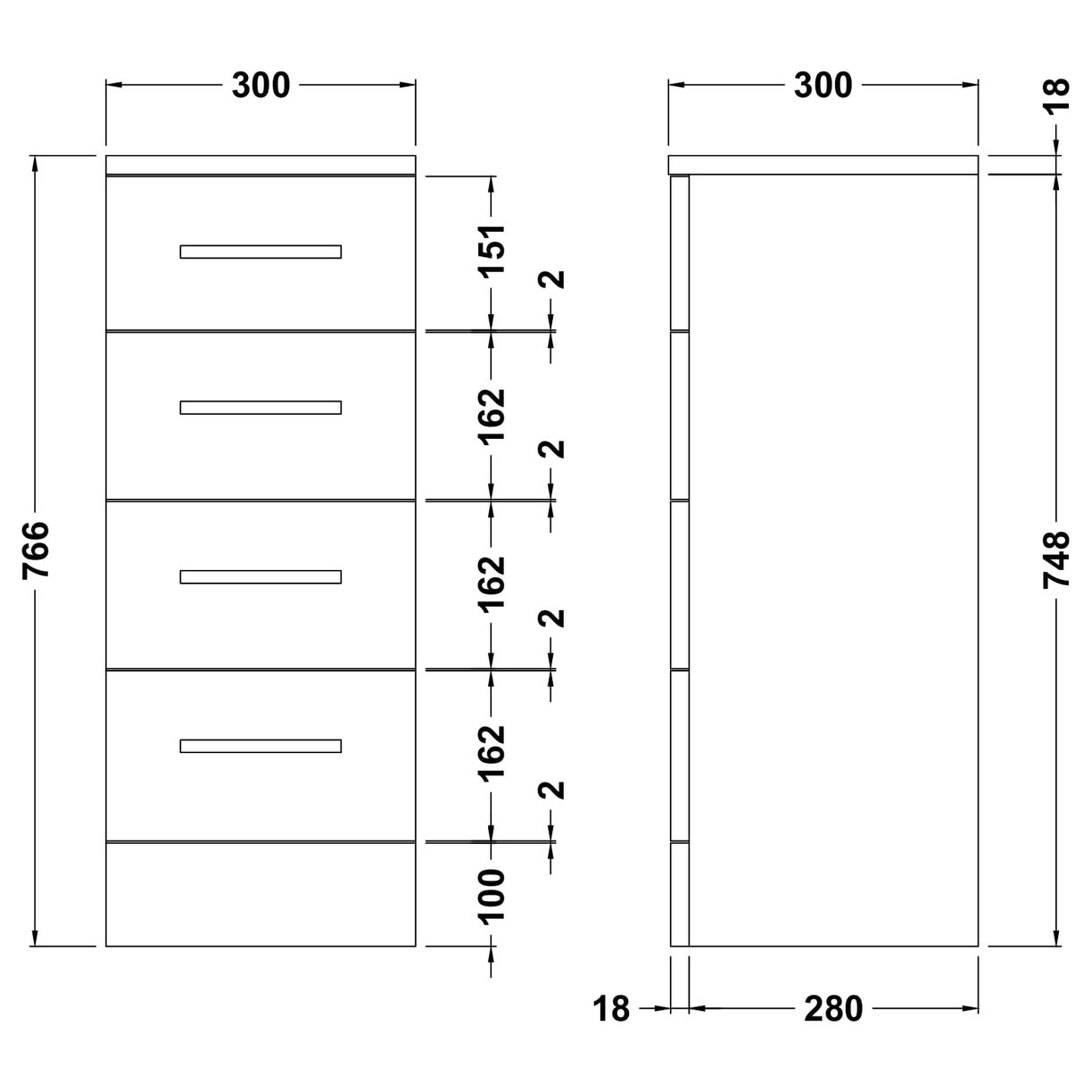 300mm x 300mm 4-Drawer Unit - Gloss White