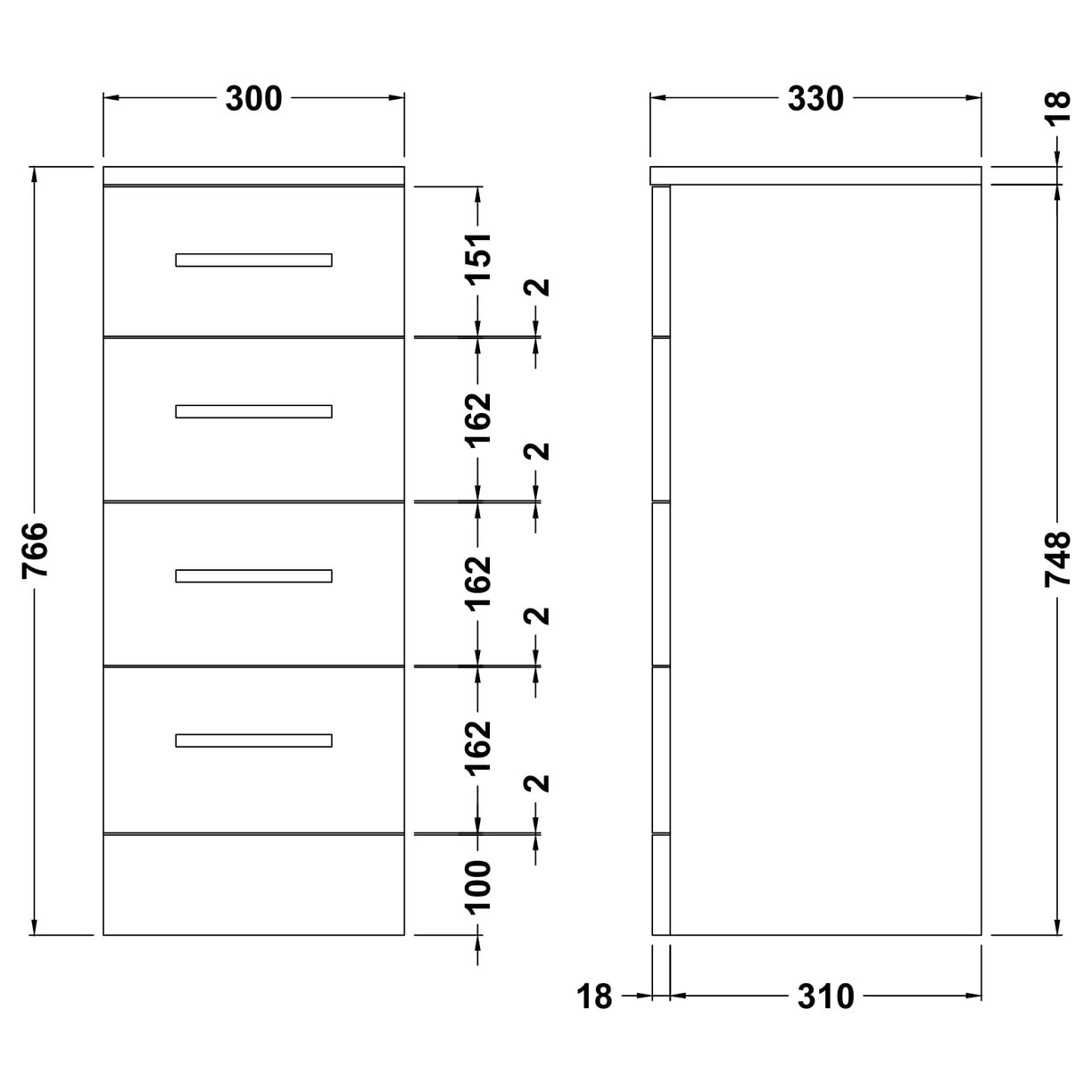 300mm x 330mm 4-Drawer Unit - Gloss White