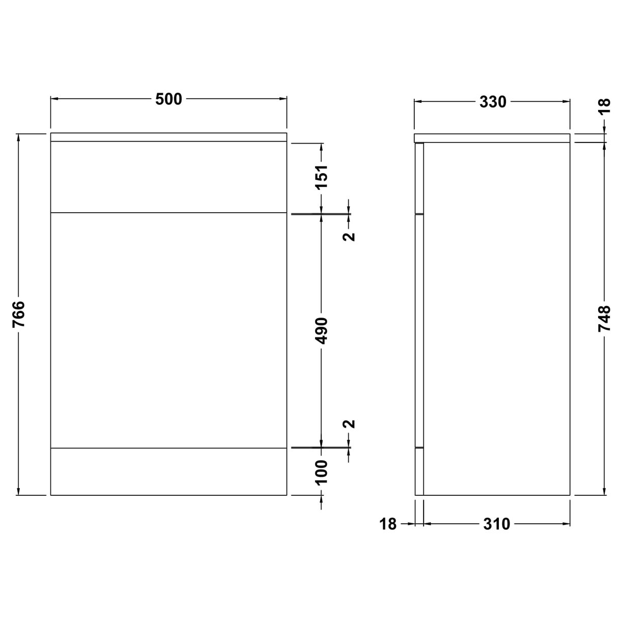 500mm WC Unit - Gloss White