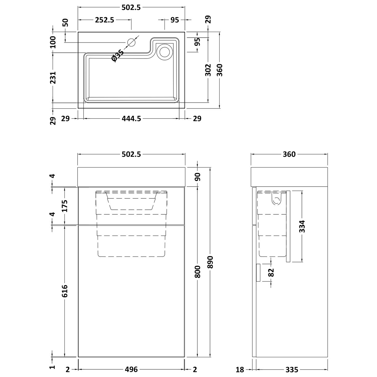 500mm W.C. / Basin Unit (Inc Cistern & Basin) - Bleached Cuneo Oak