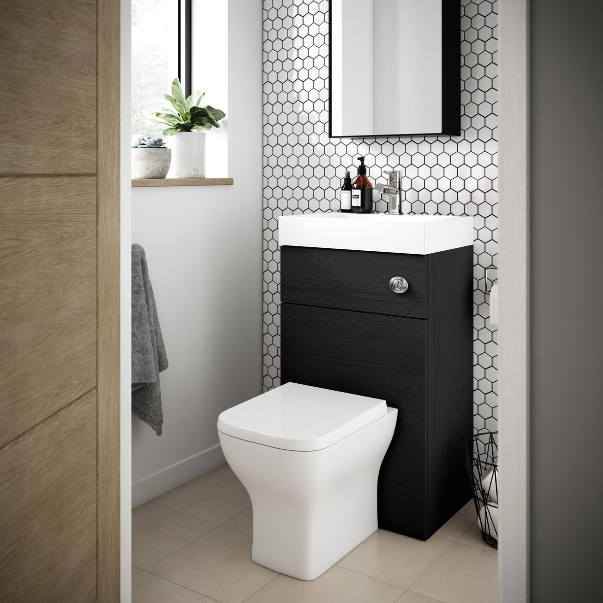 500mm Basin & WC Unit - Charcoal Black