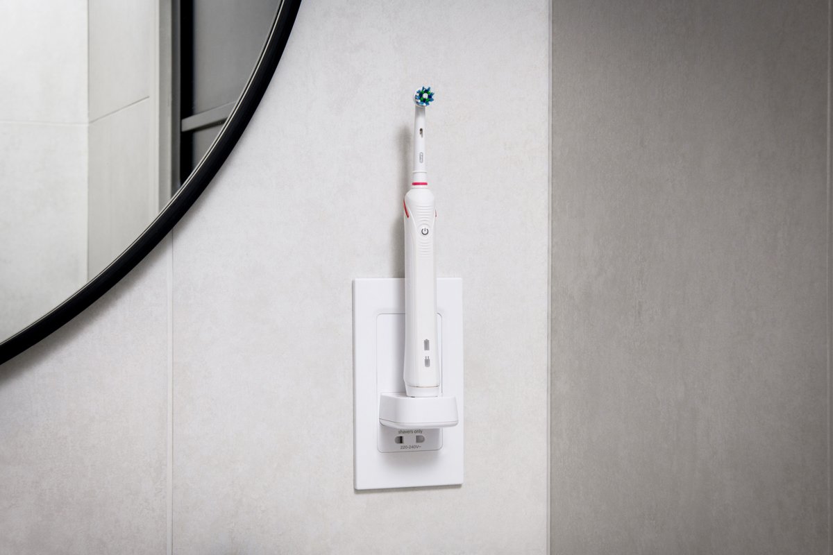 In-Wall Electric Toothbrush Charger and Shaver Combo - White