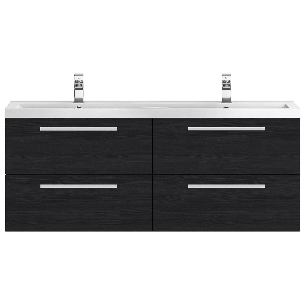 1400Mm 2 Drawer Wh Vanity And Basin - Black Woodgrain