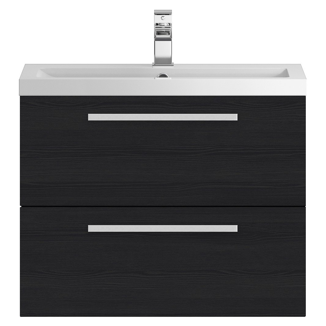 718Mm 2 Drawer Wh Vanity And Basin - Black Woodgrain