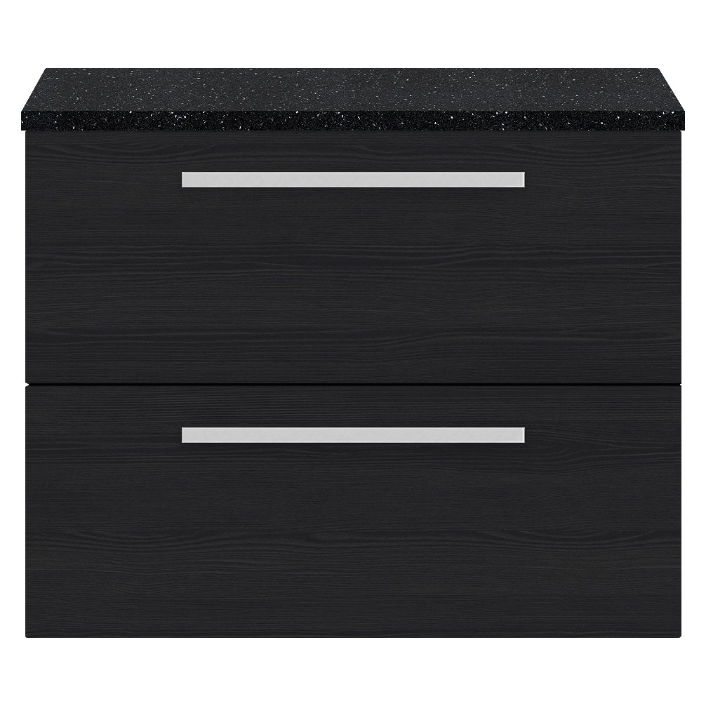 718Mm 2 Drawer Wh Vanity And Worktop - Black Woodgrain