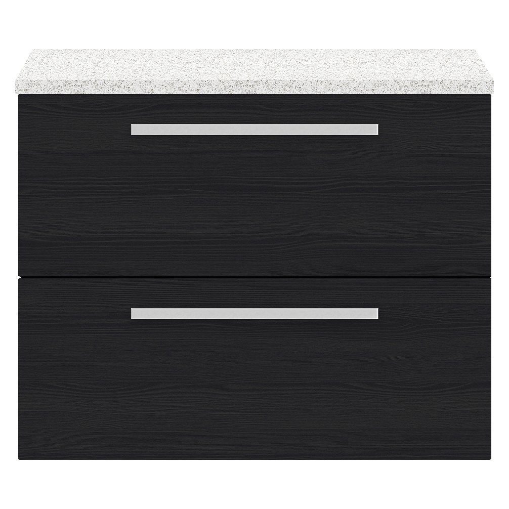 718Mm 2 Drawer Wh Vanity And Worktop - Black Woodgrain