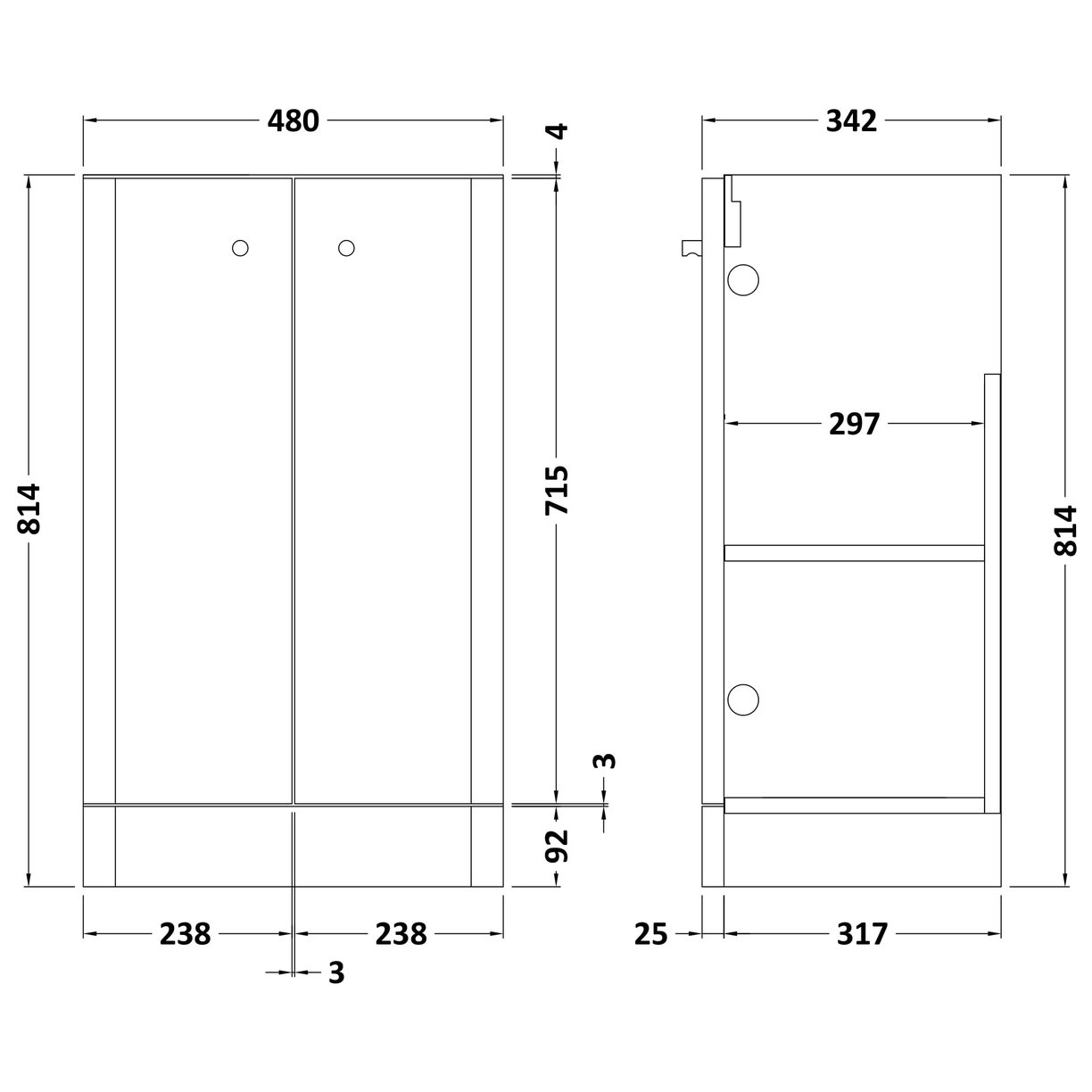 500mm Floor Standing 2-Door Unit - Gloss White