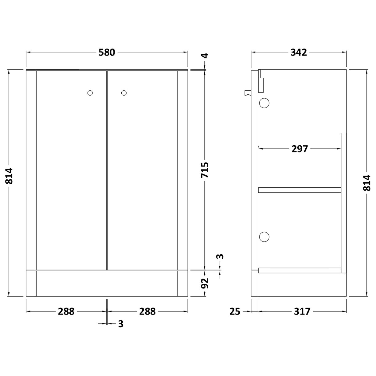 600mm Floor Standing 2-Door Unit - Gloss White