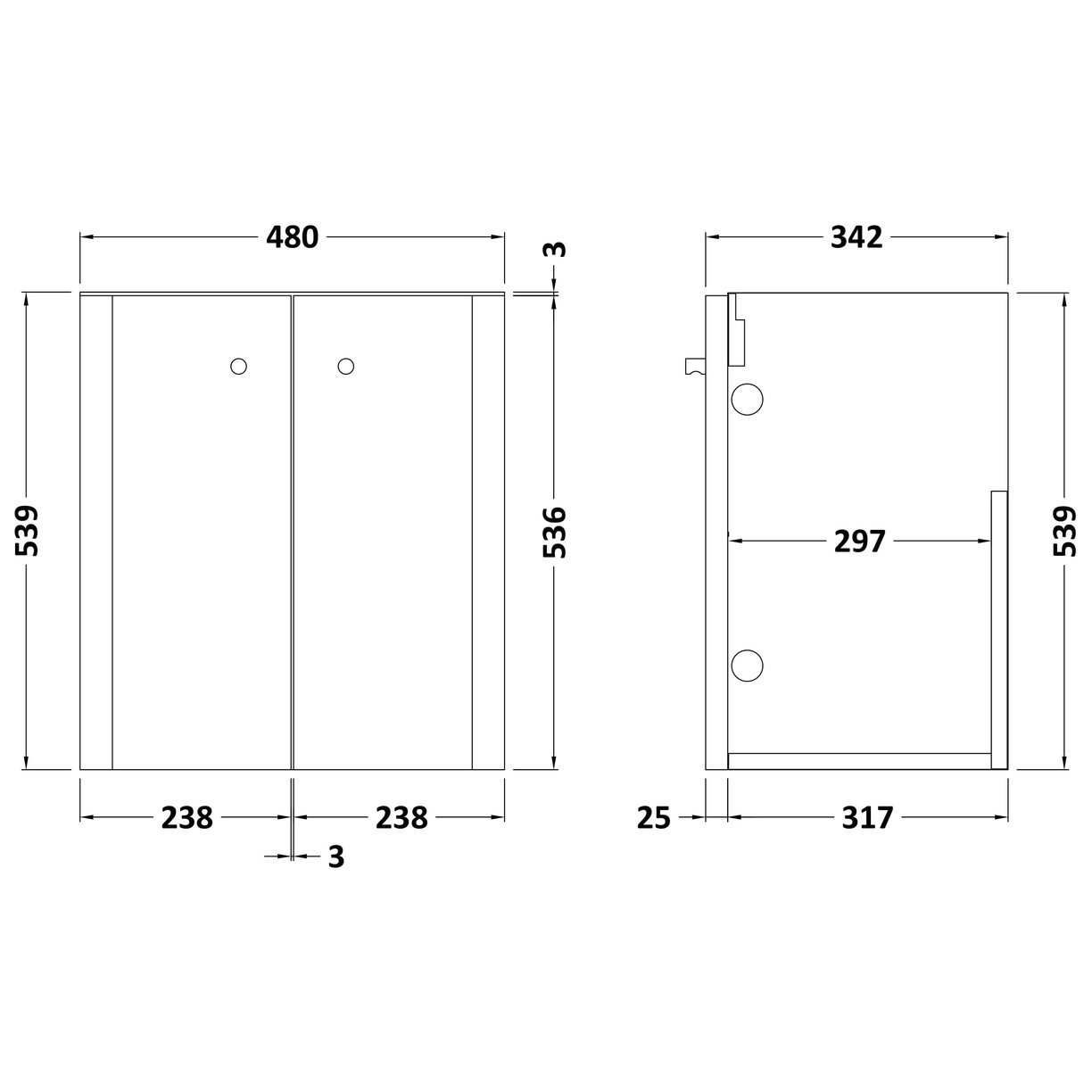 500mm Wall Hung 2-Door Unit - Gloss White