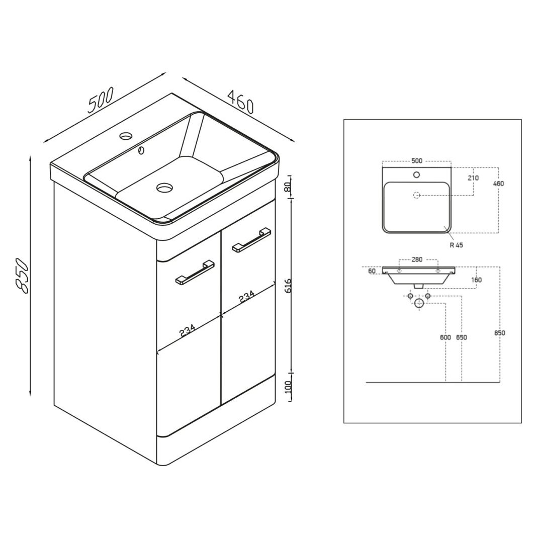 Rossini Floor Standing 500mm Wide Vanity Unit - Wolf Grey