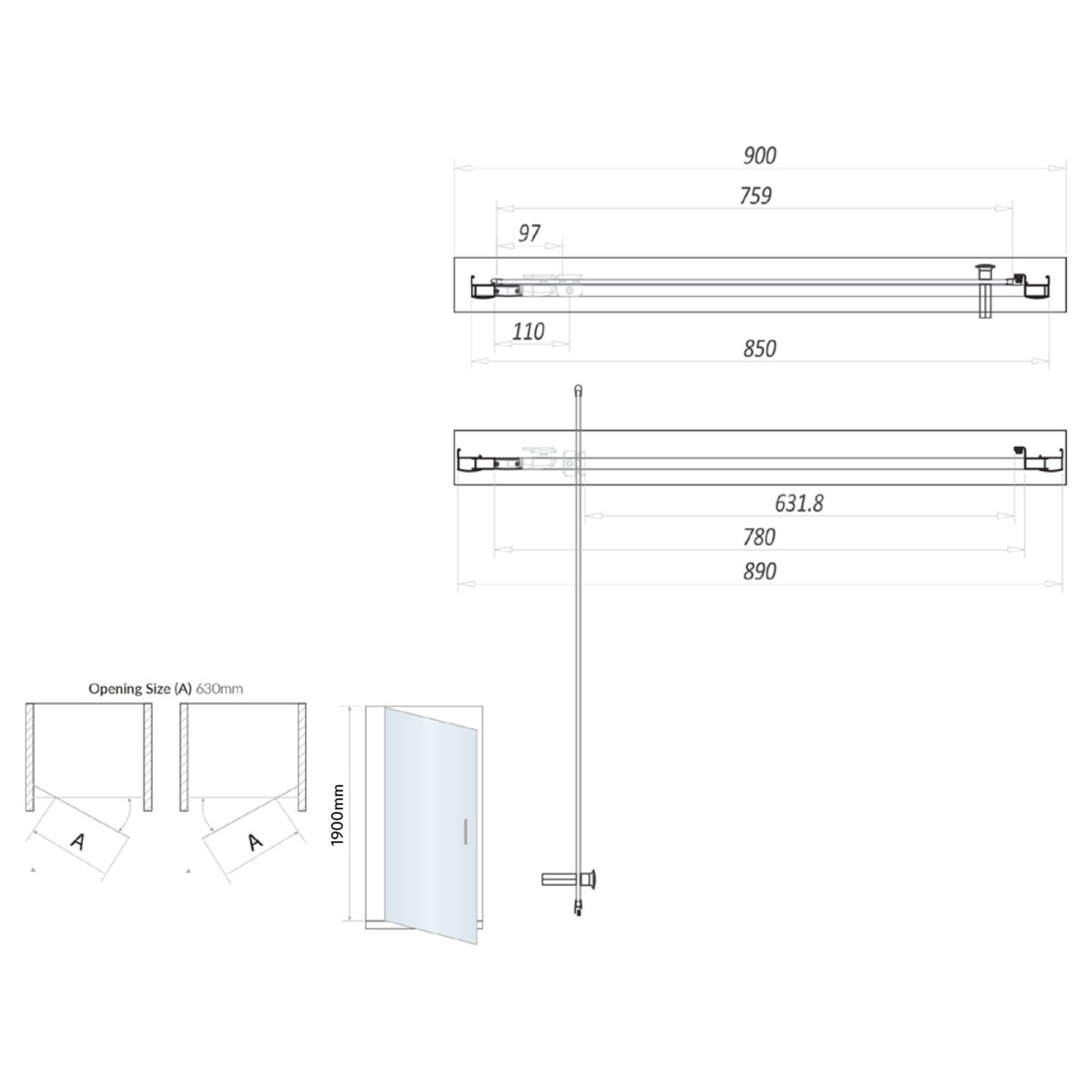 Brushed Brass 6mm  900mm Pivot Door (1900mm)