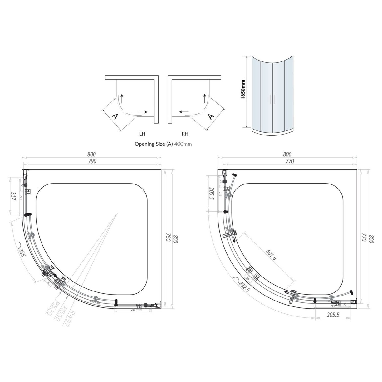 Scudo 6mm Black Glass 800mm Double Door Quad (1850mm)