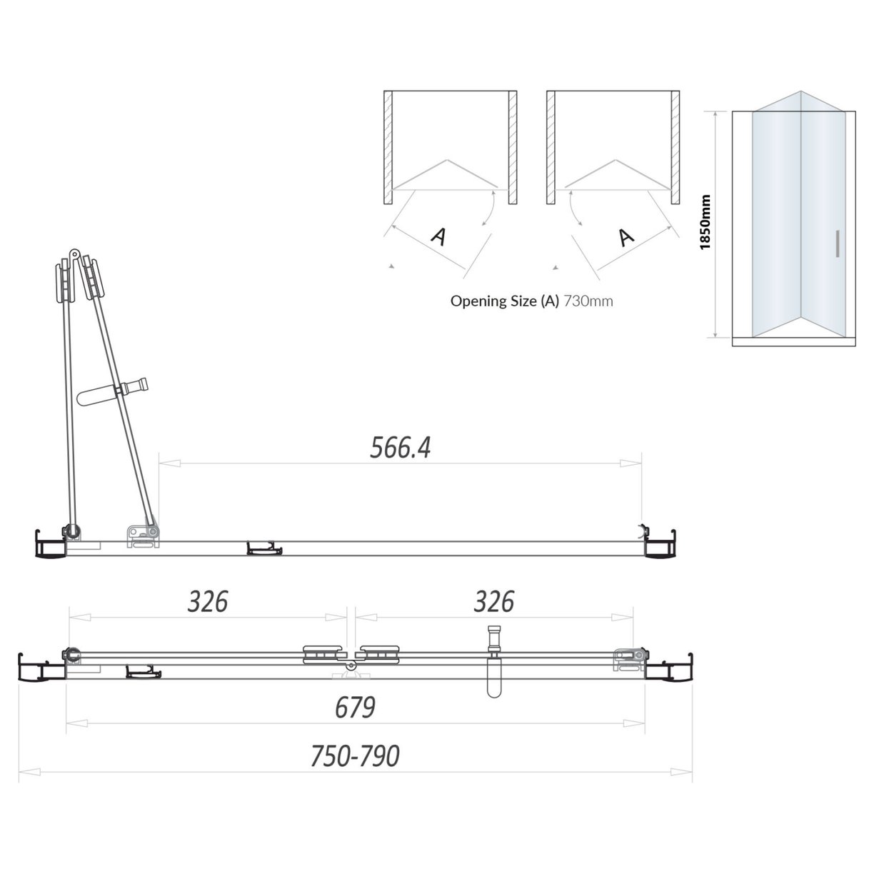 Scudo 6mm Black Glass 800mm Bi-Fold Door (1850mm)