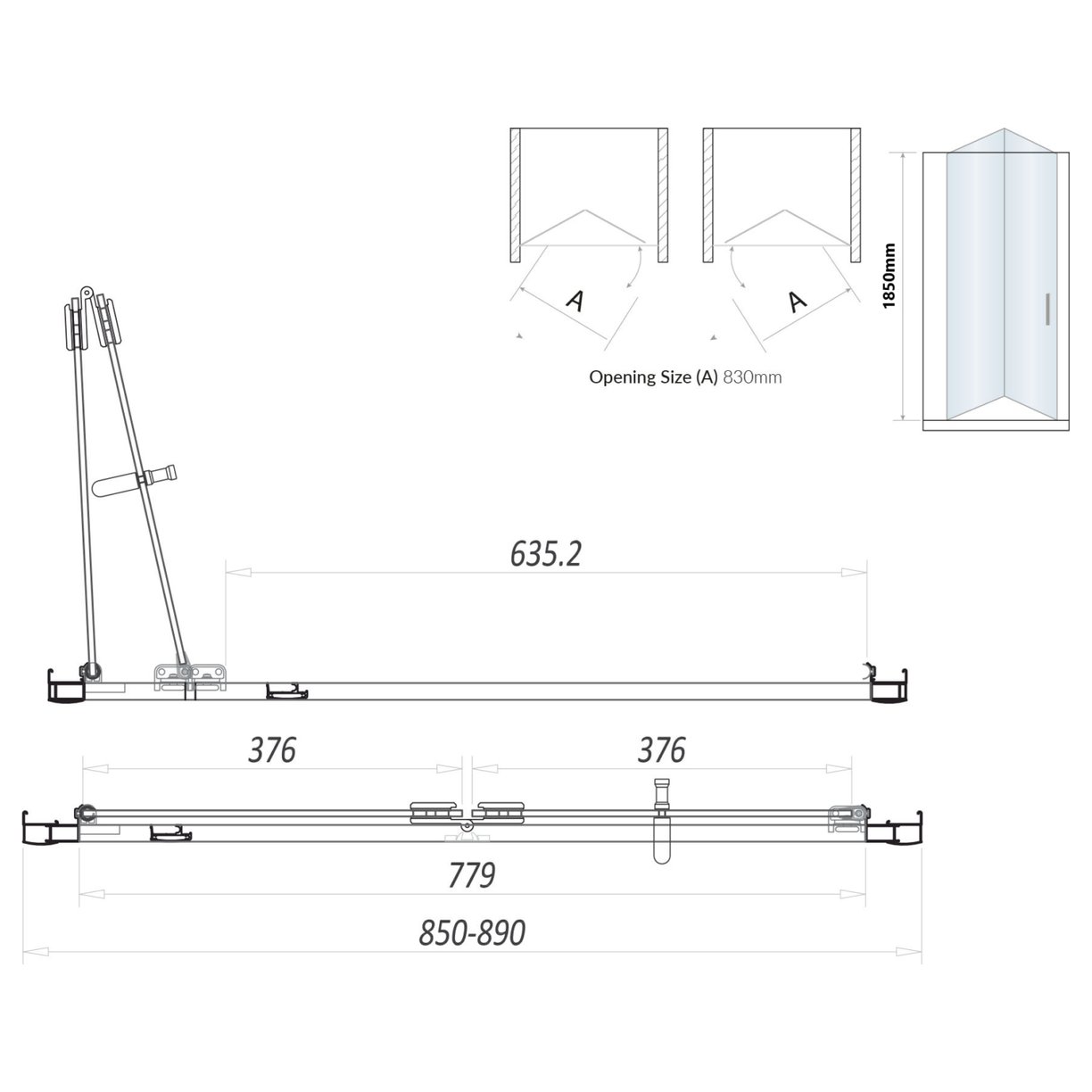 Scudo 6mm Black Glass 900mm Bi-Fold Door (1850mm)
