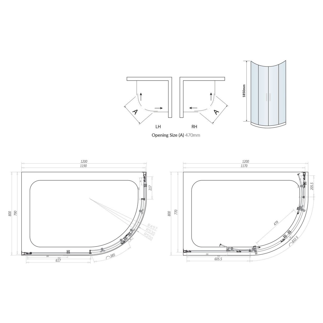 Double Door Quadrant 1200 x 800 mm