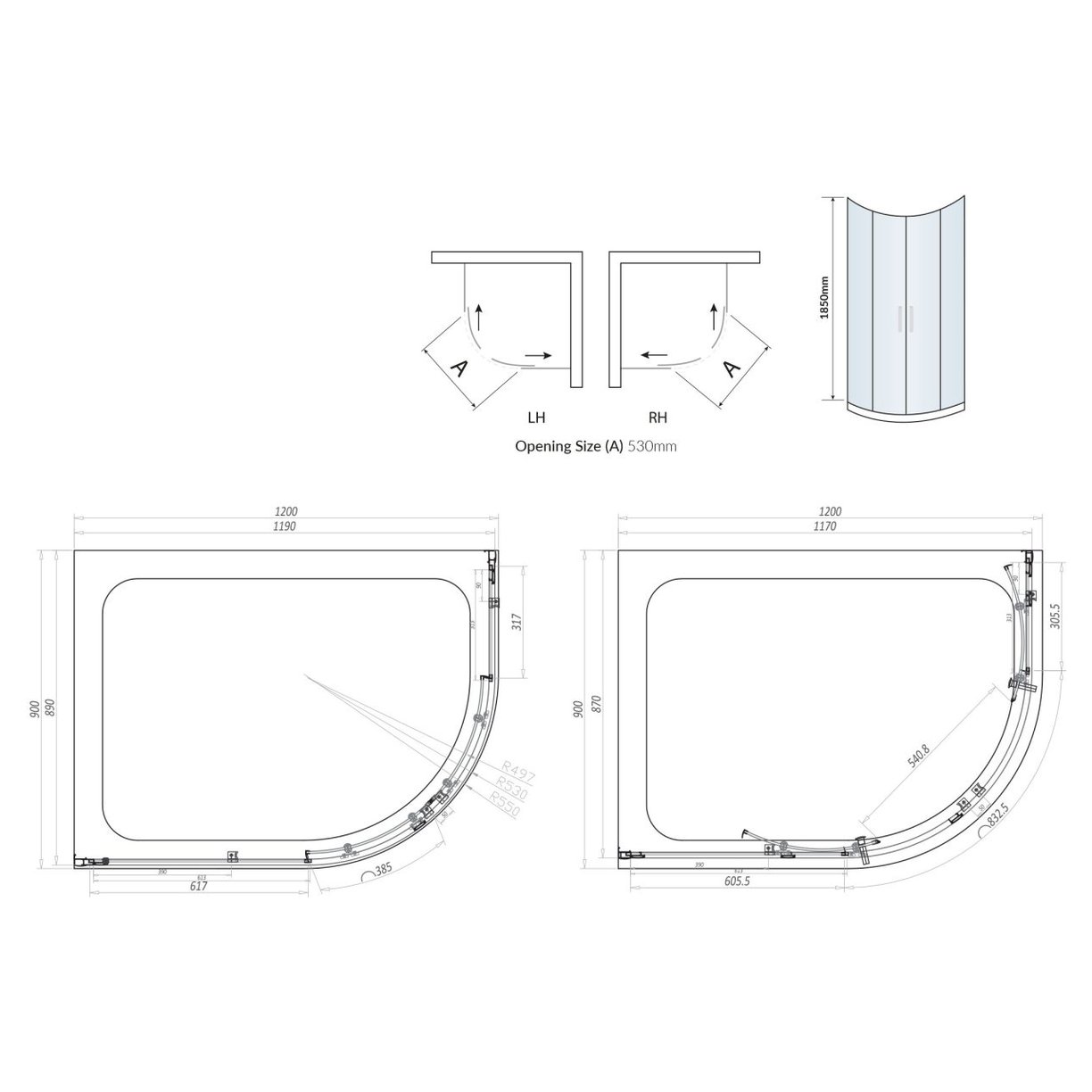 Double Door Quadrant 1200 x 900 mm