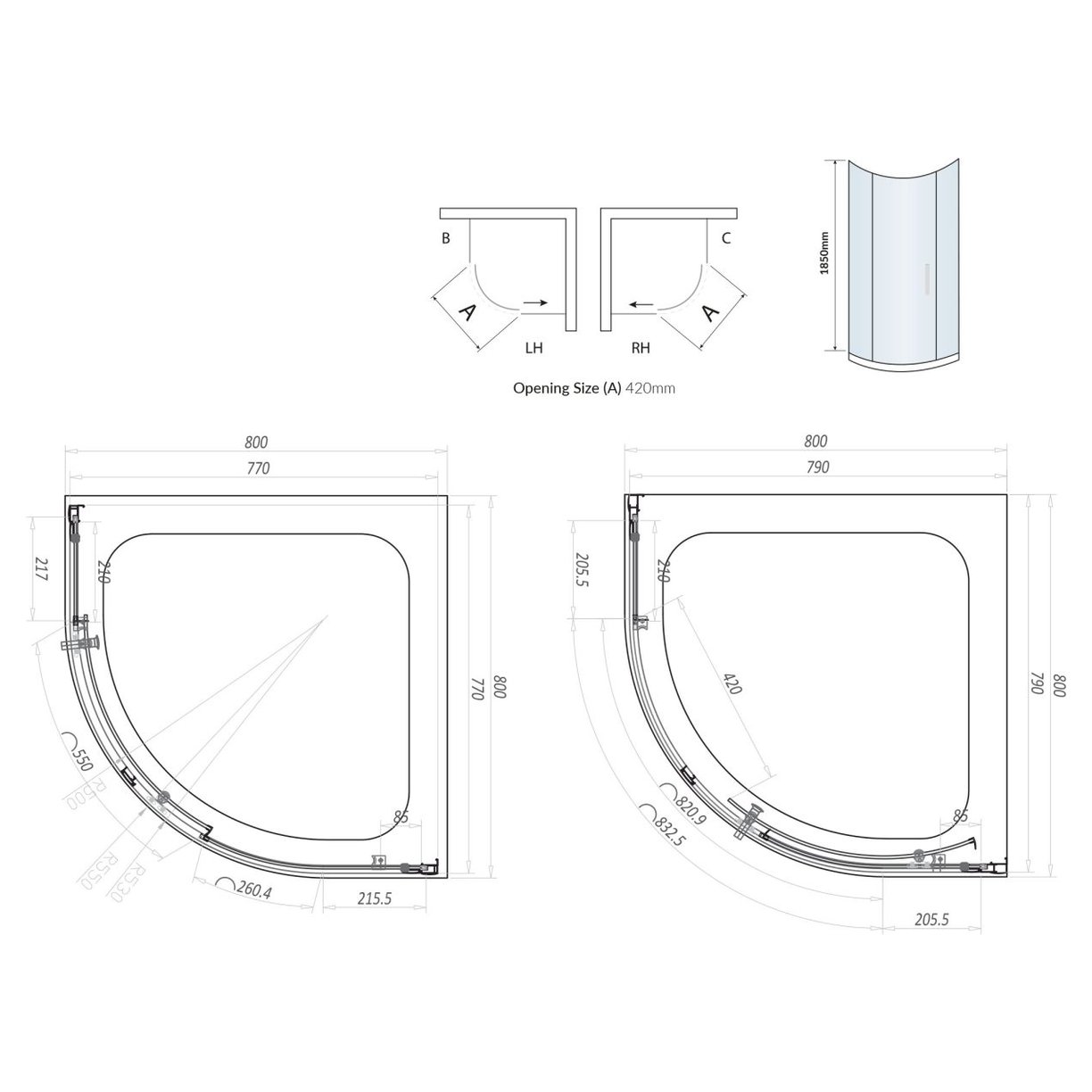 Single Door Quadrant 800 mm