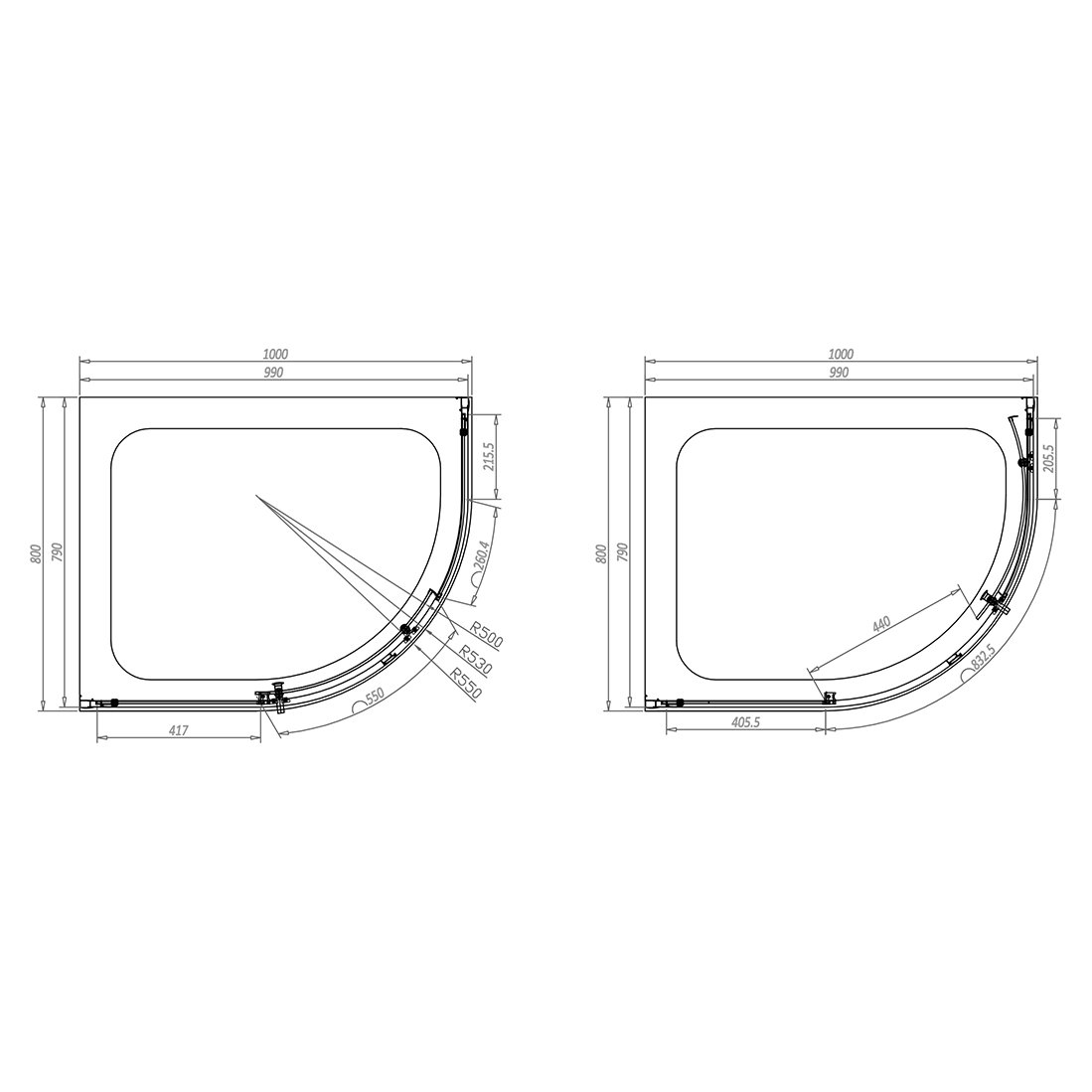 Single Door Quadrant 1000x800 mm