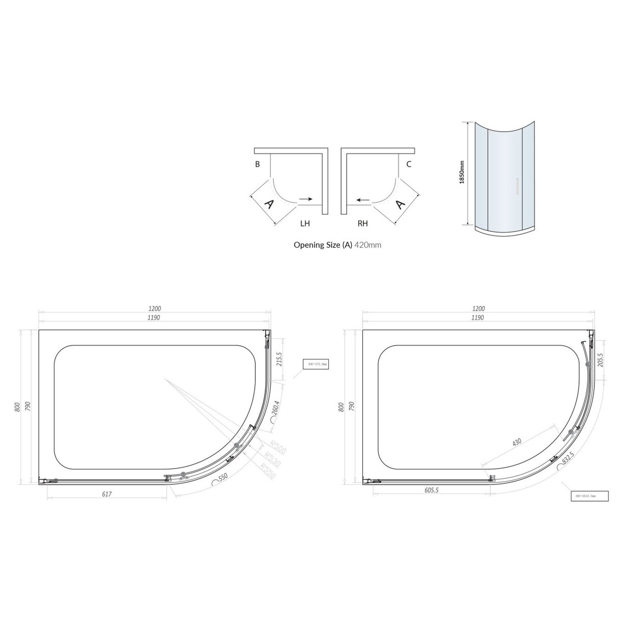 Single Door Quadrant 1200x800 mm