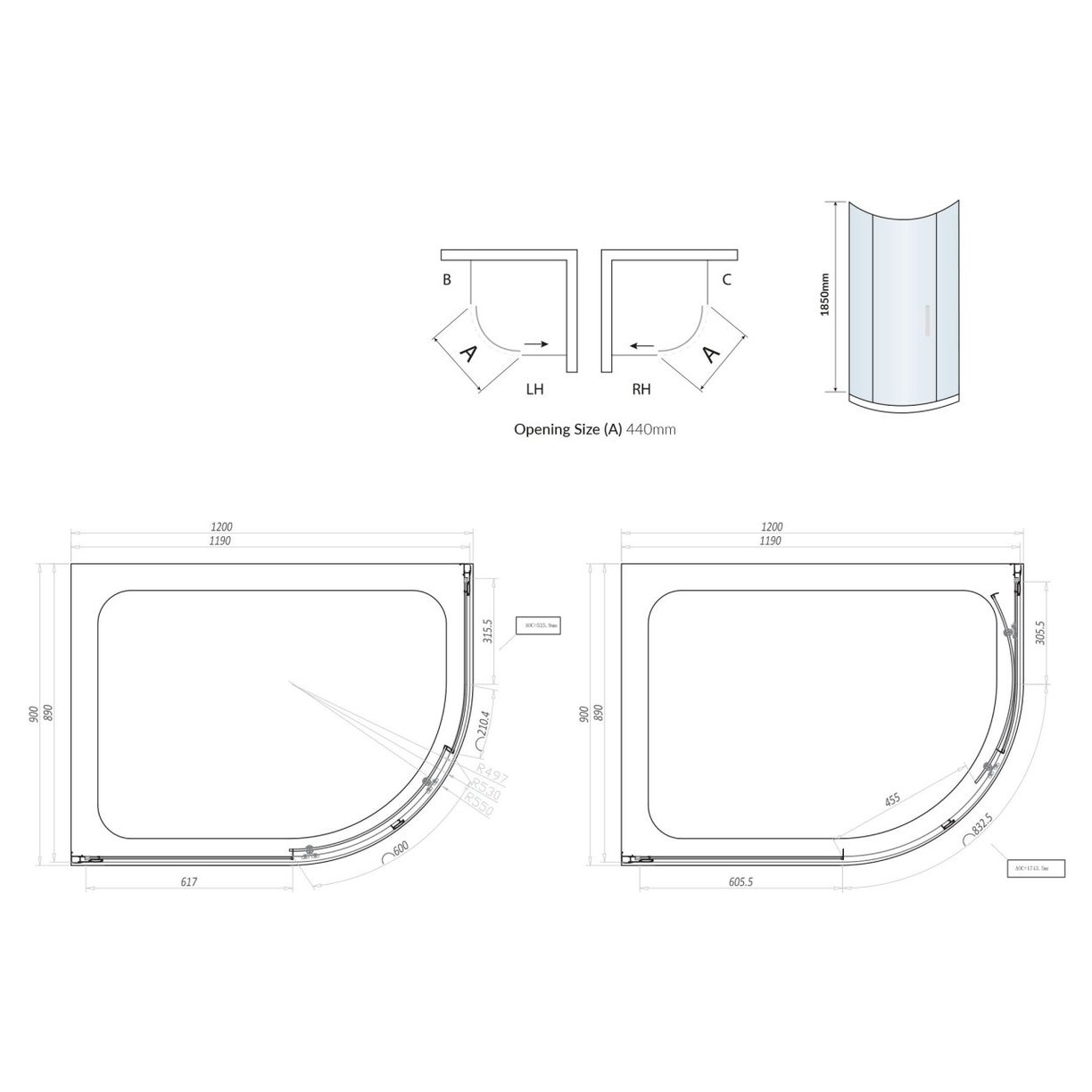 Single Door Quadrant 1200x900 mm