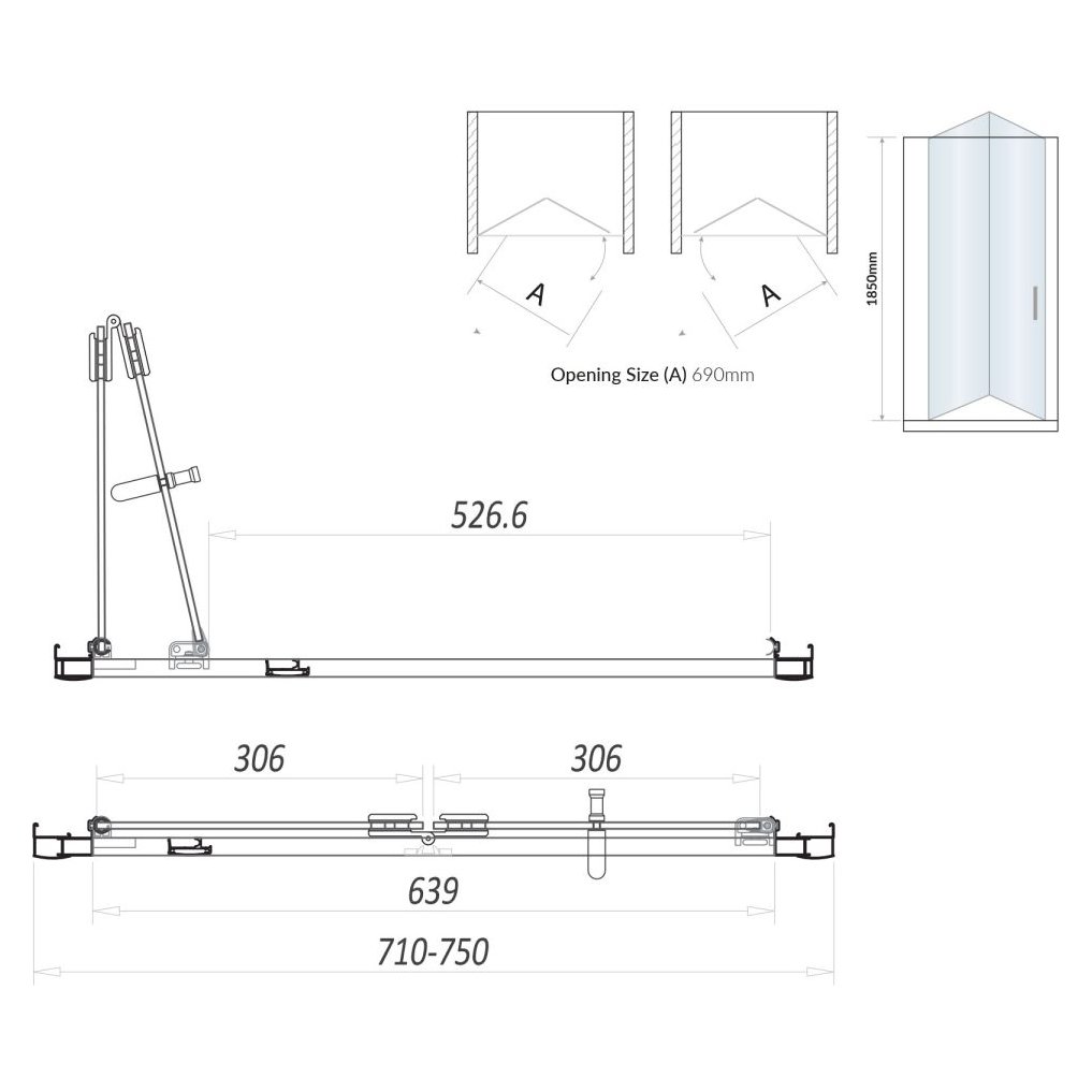 Bifold Semi Frameless Door 760 mm