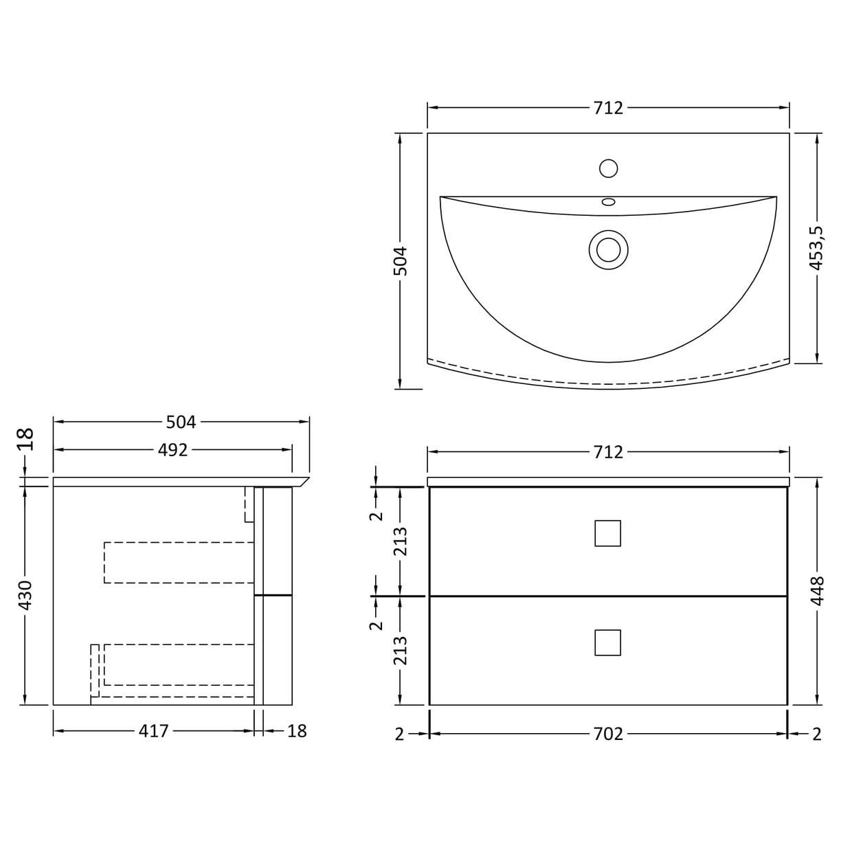 Sarenna Wh 700Mm Basin Unit - Dove Grey