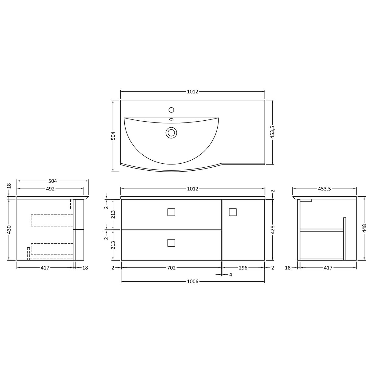 1000Mm Cabinet & Basin - Left Hand - Dove Grey