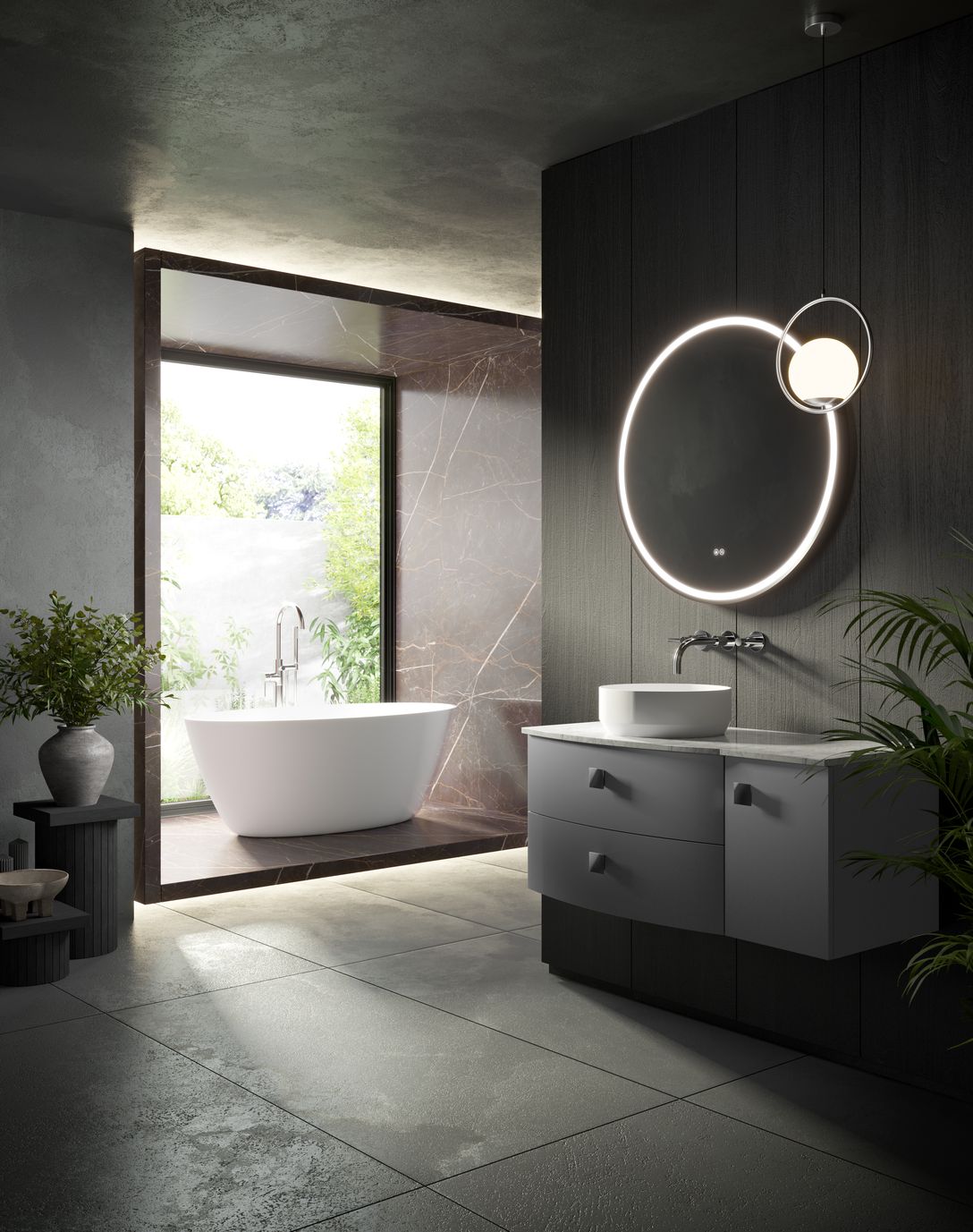 1000Mm Left Hand Cabinet With Marble Top - Dove Grey