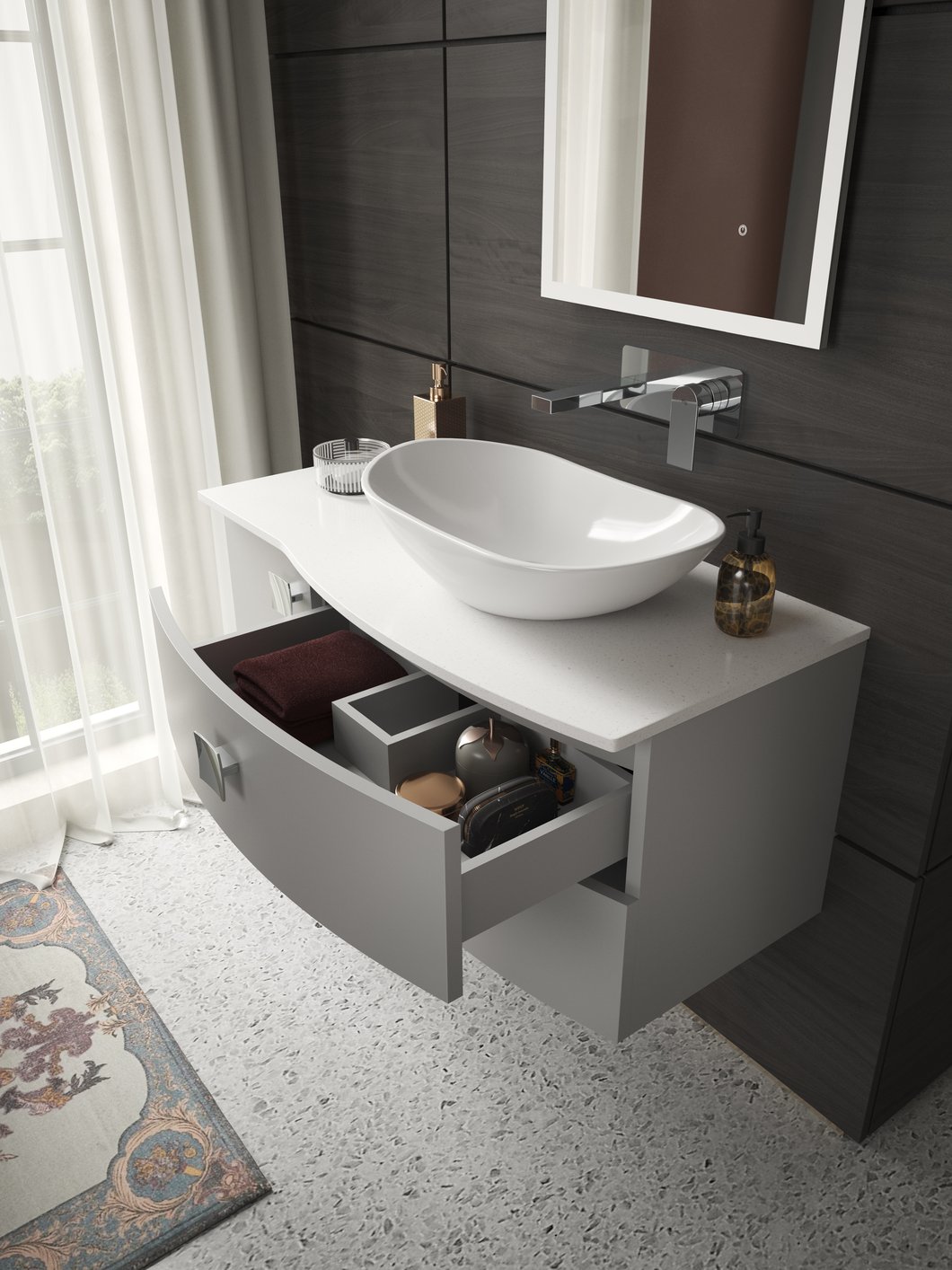 1000Mm Right Hand Cabinet With Marble Top - Dove Grey