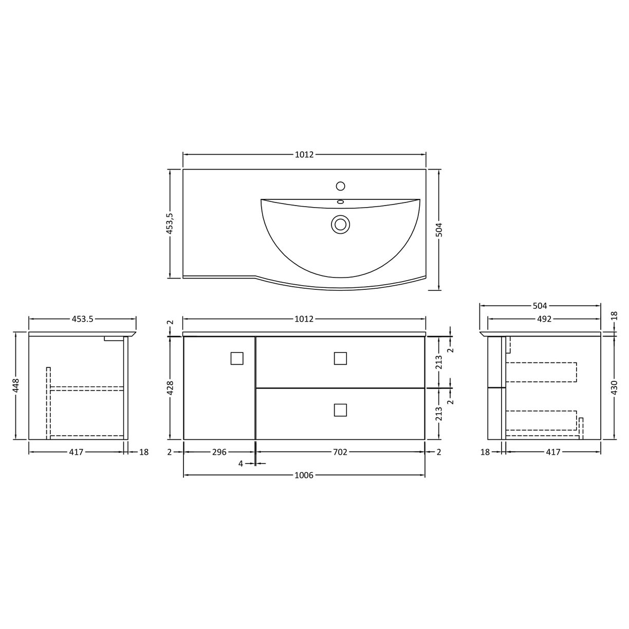 1000Mm Cabinet & Basin - Right Hand - Mineral Blue