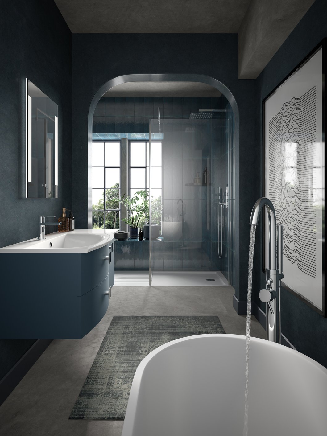 1000Mm Cabinet & Basin - Right Hand - Mineral Blue