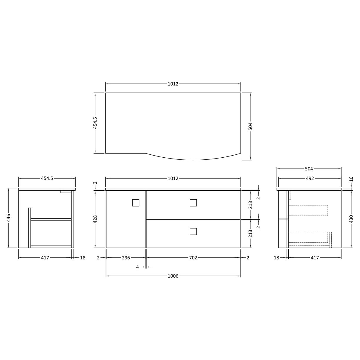1000Mm Right Hand Cabinet With Marble Top - Mineral Blue