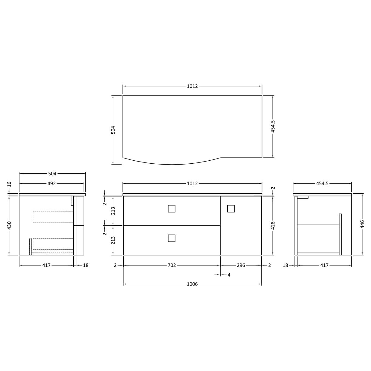 1000Mm Left Hand Cabinet With Marble Top - Mineral Blue