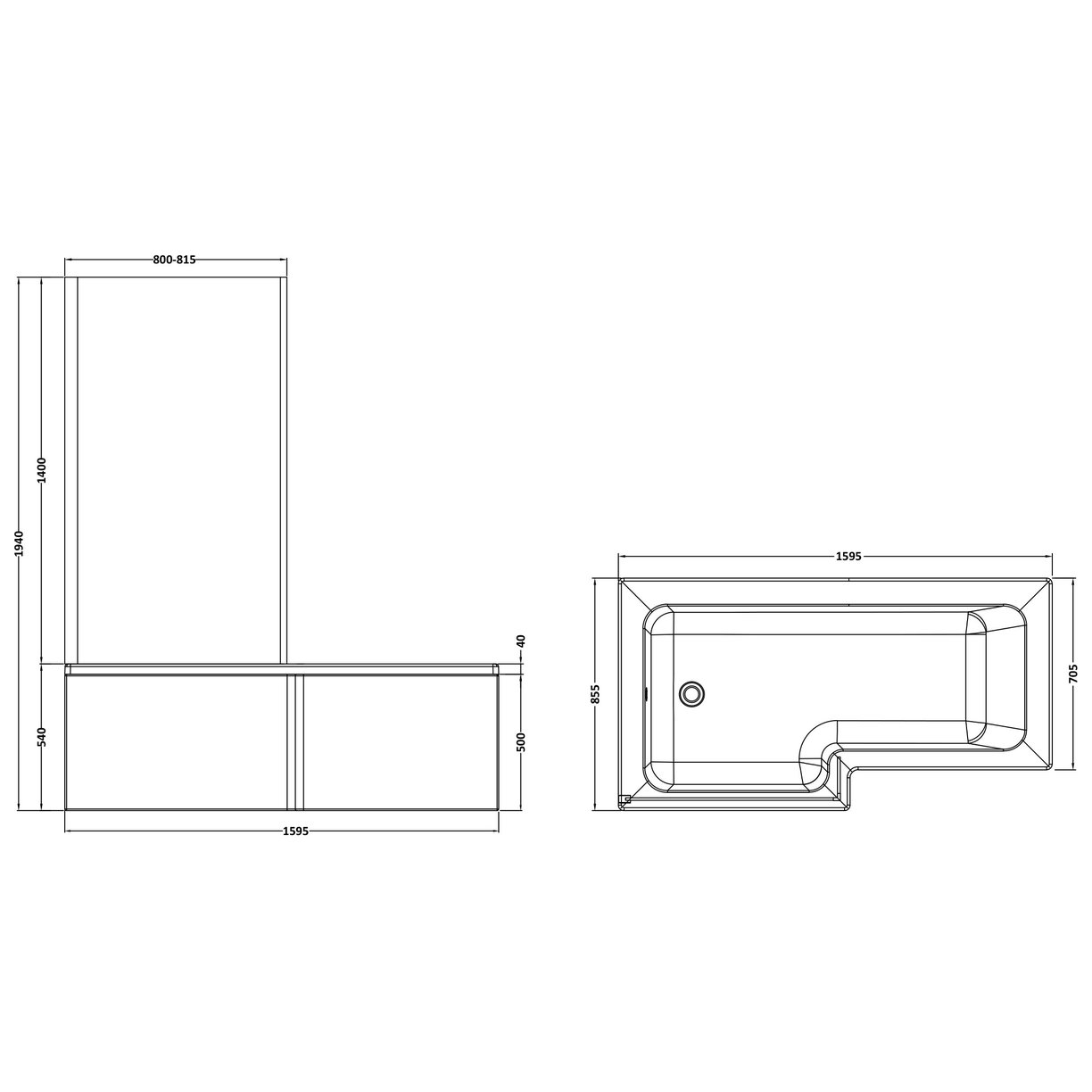 1600mm Sq S/Bath Pack Lh (5mm L Screen) - White