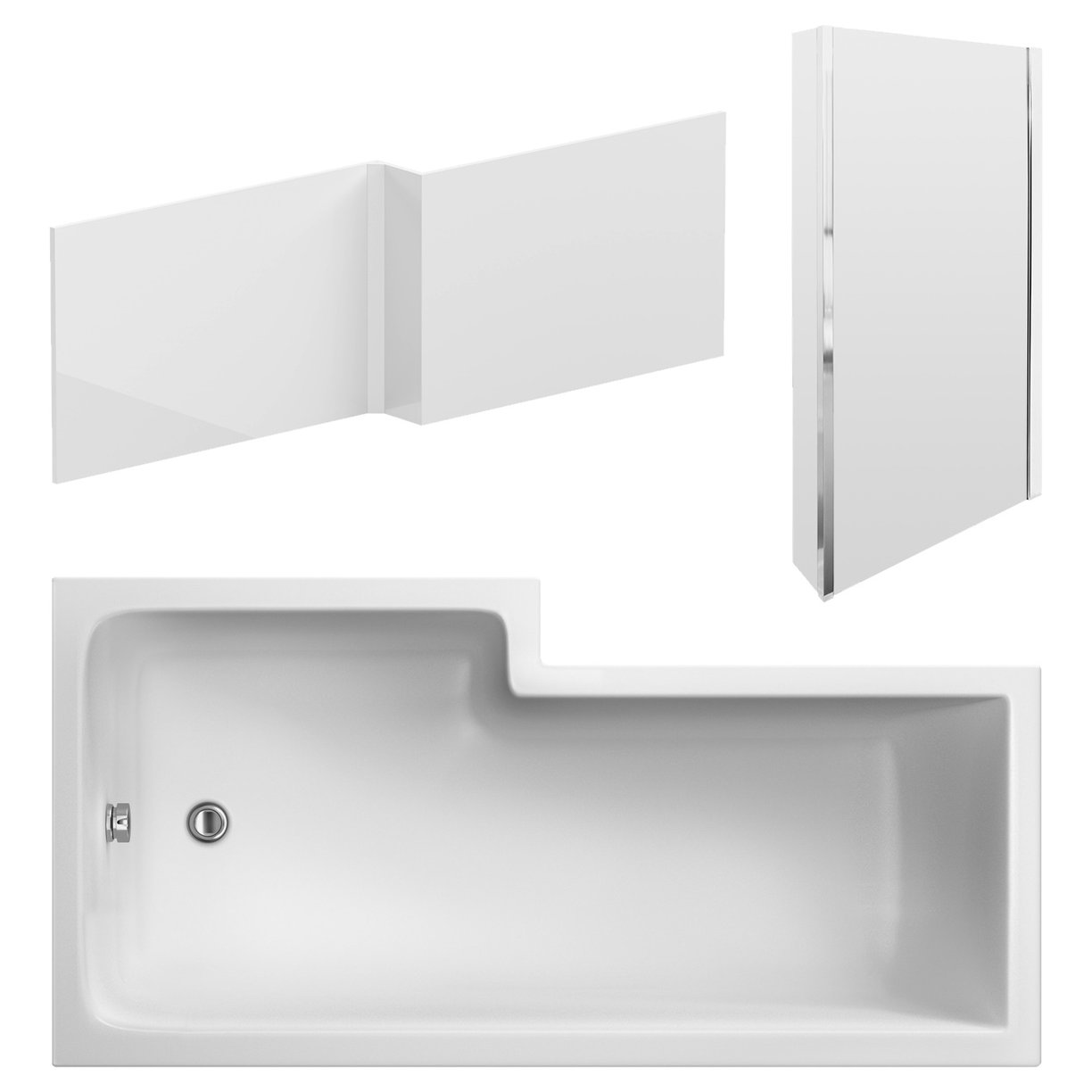 1600mm Sq S/Bath Pack Rh (5mm L Screen) - White