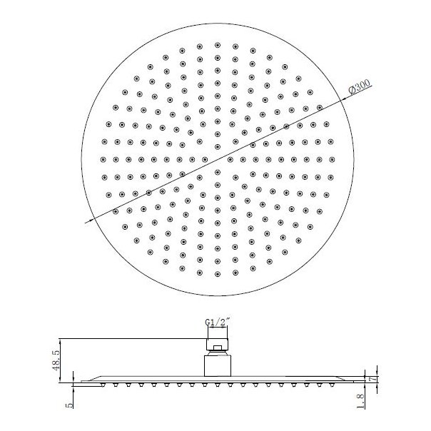 300mm Slim Round Shower Head S/S