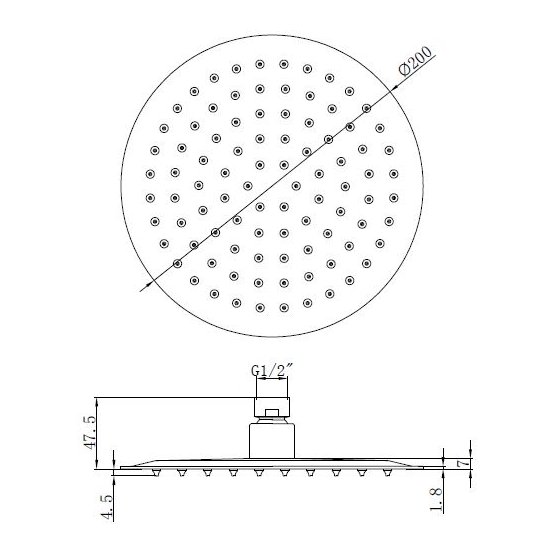 200mm Slim Round Shower Head S/S