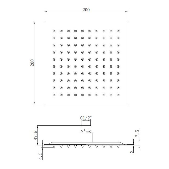 200mm Slim Square Shower Head S/S