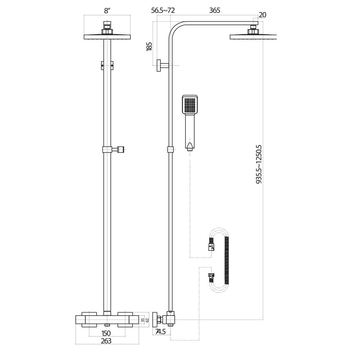 Cube Square Overhead Rainfall Shower c/w Handset Chrome