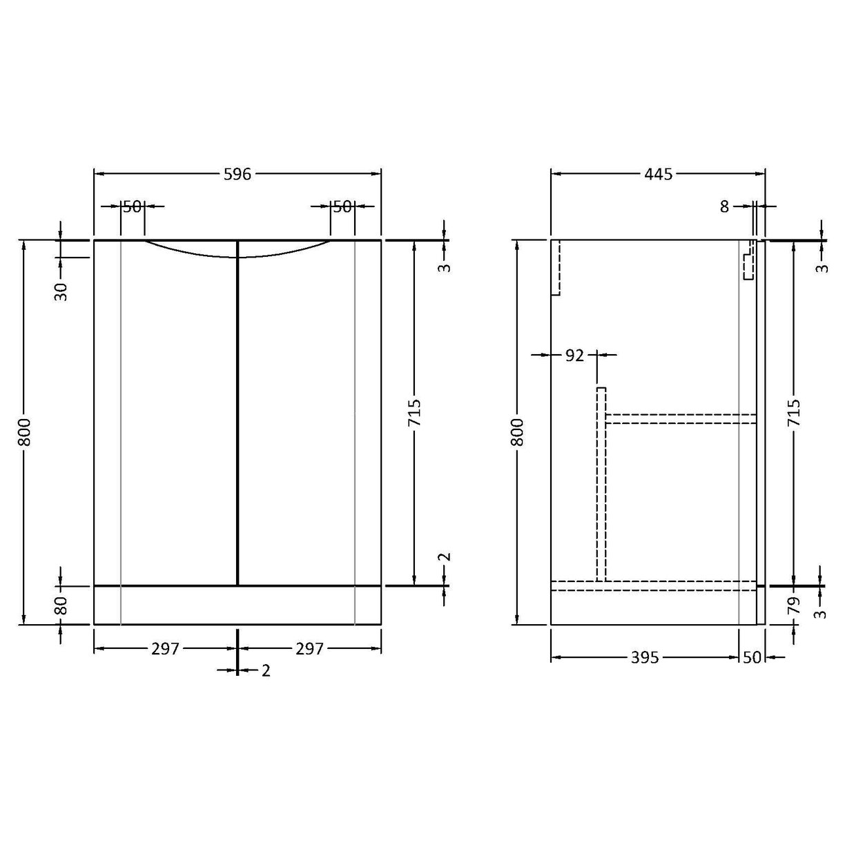 600mm F/S 2-Drawer Unit - Satin White