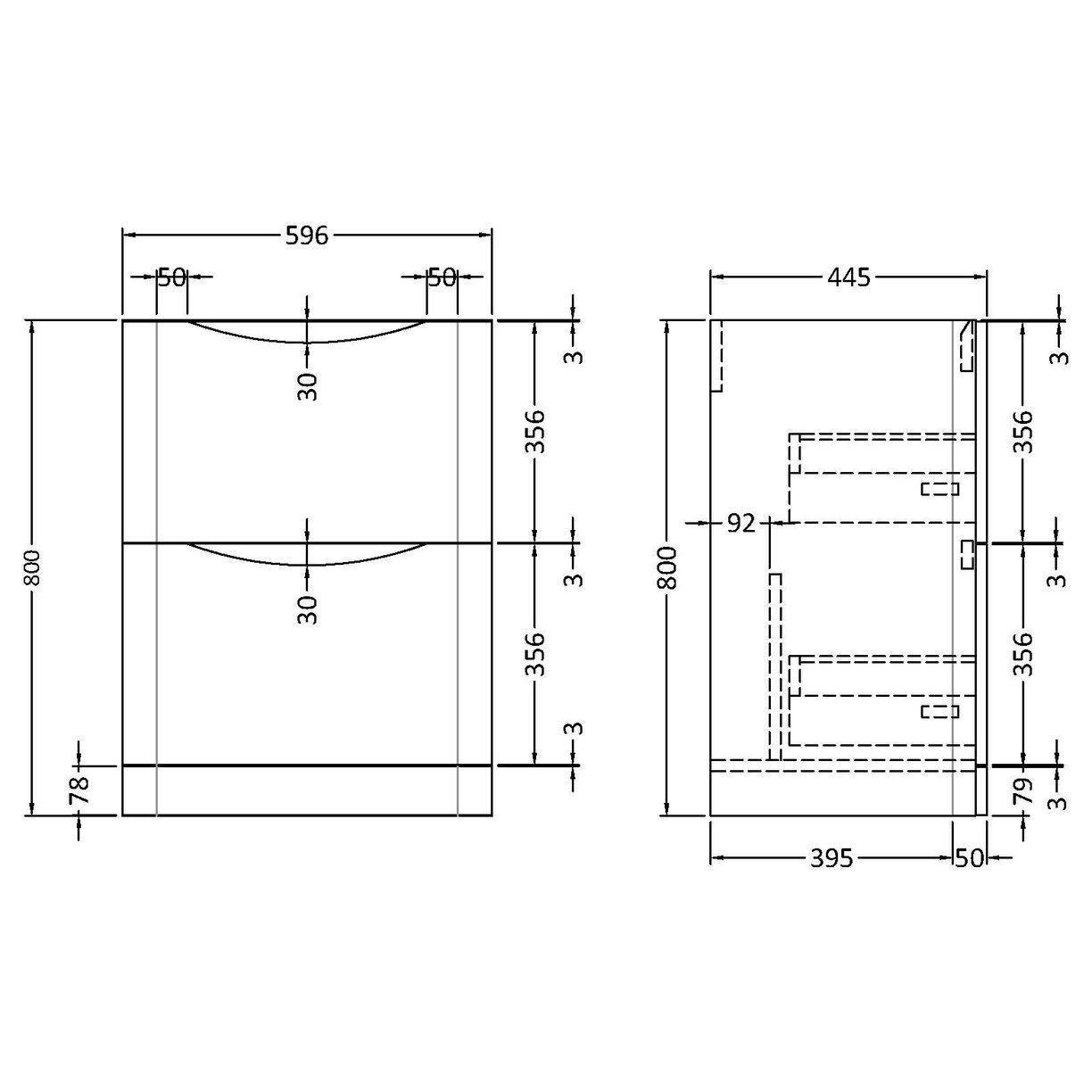 600mm F/S 2-Drawer Unit - Satin Soft Black