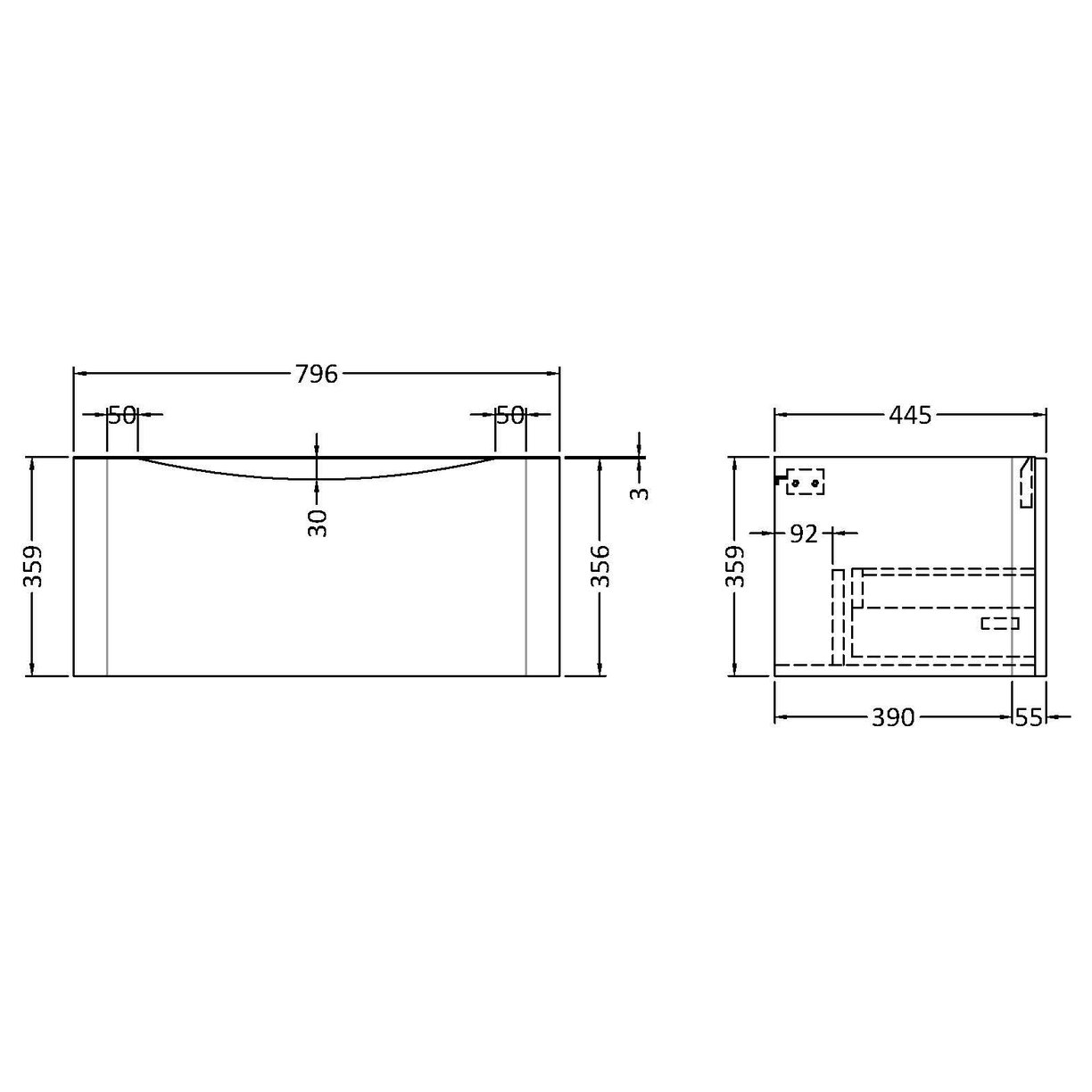 800mm W/H 1-Drawer Unit - Satin Soft Black
