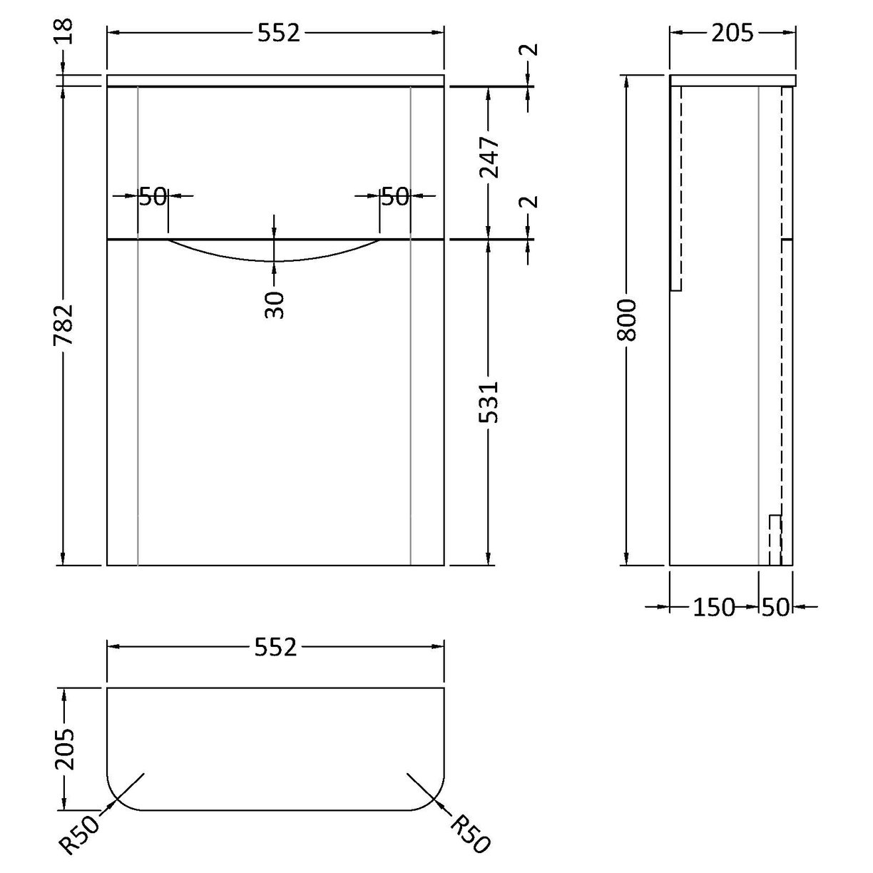 550mm W.C Unit - Satin Grey