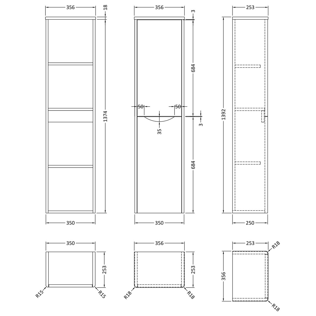 Tall Wall Hung Unit - Satin Green