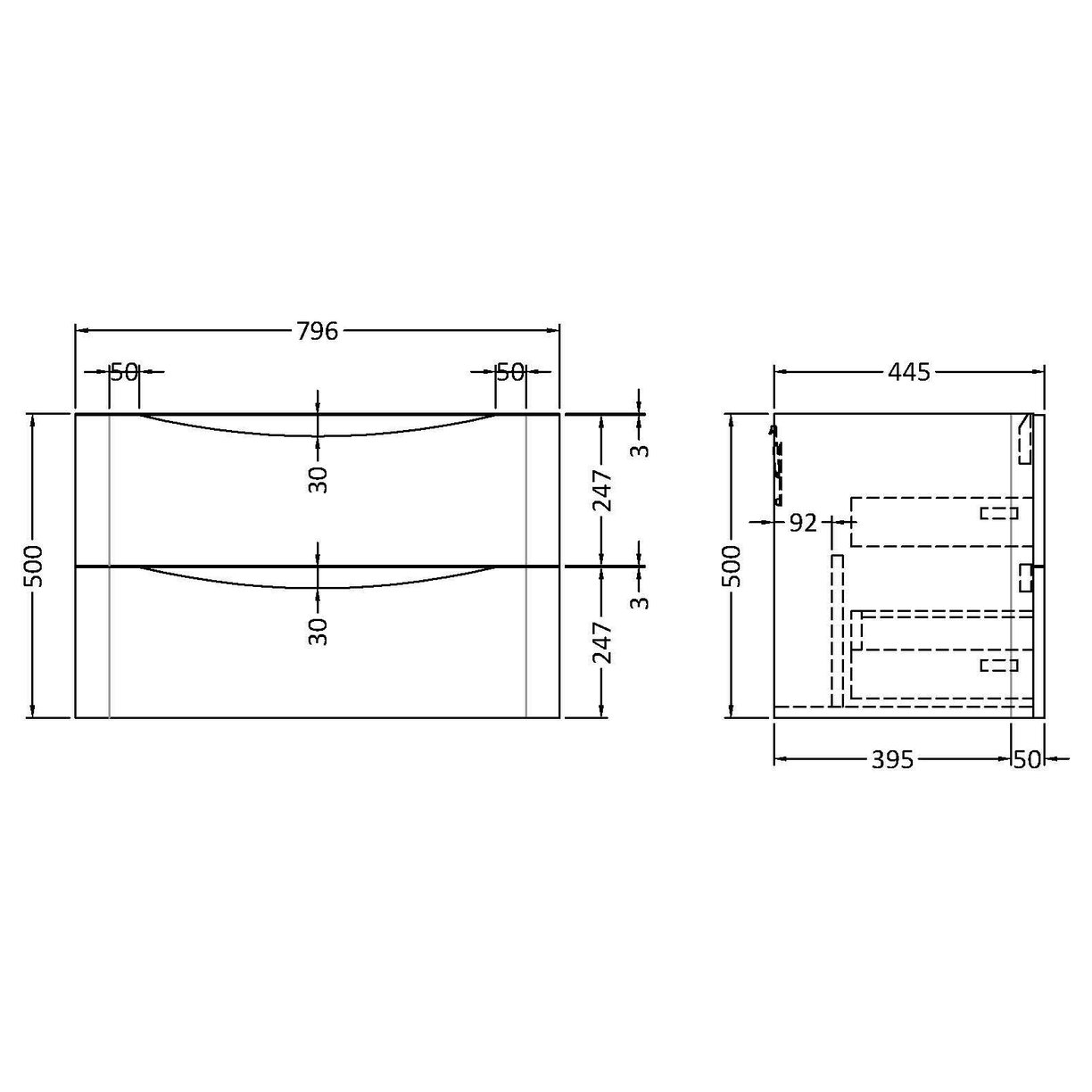 800mm W/H 2-Drawer Unit - Satin Green